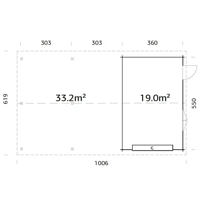 Roger 19,0+33,2 m2 with sectional door NO Obehandlad