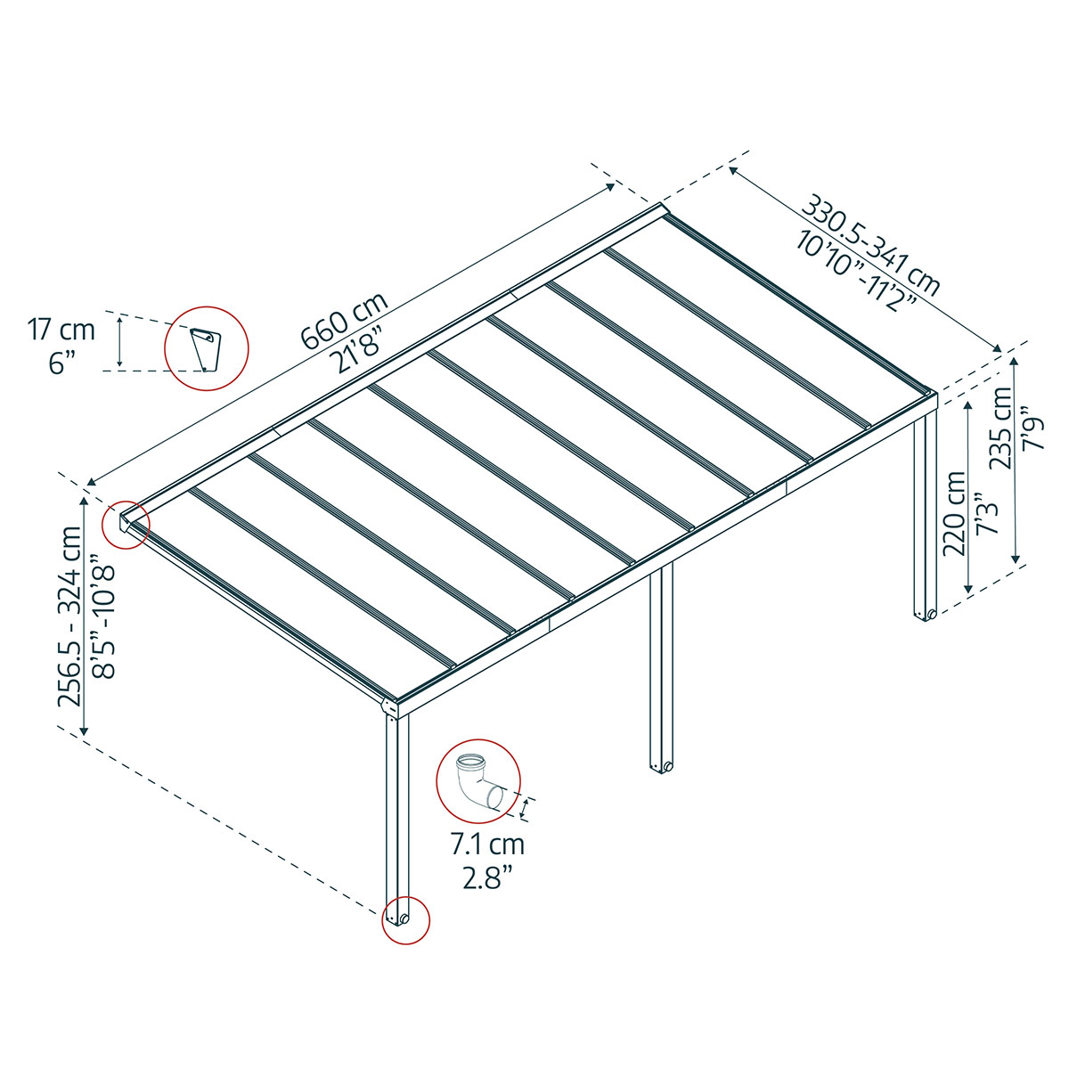 STOCKHOLM PATIO COVER 3.4X6.6 GREY CLEAR 3,4 x 6,6 m