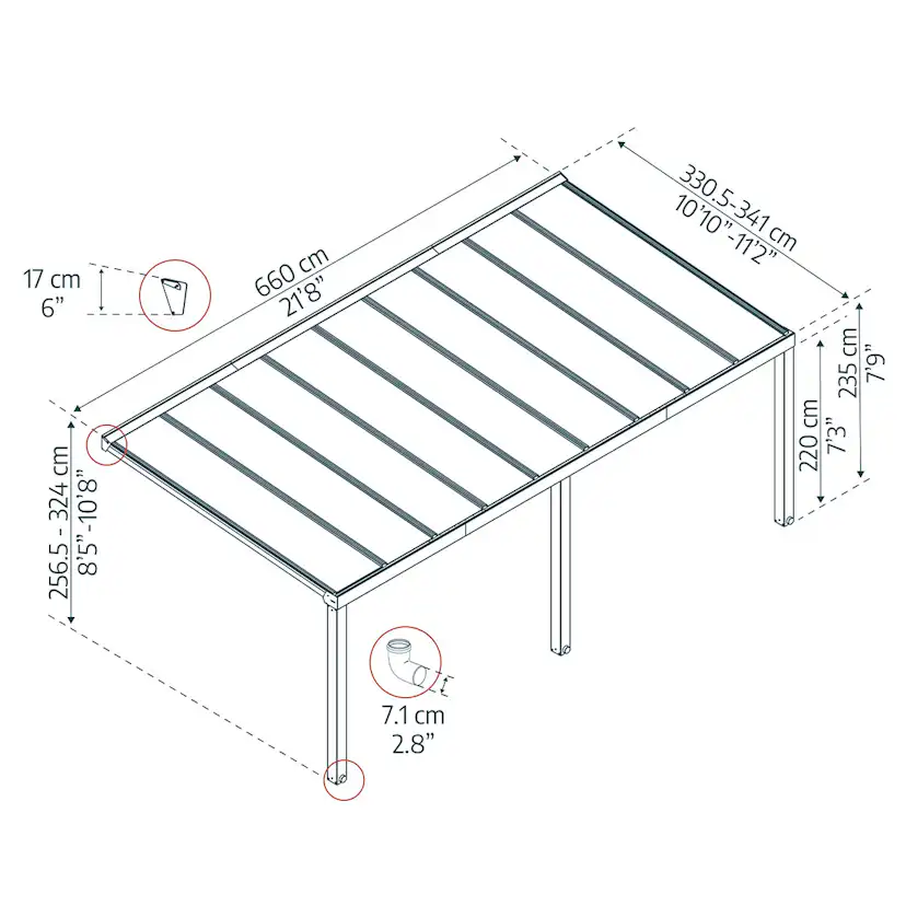STOCKHOLM PATIO COVER 3.4X6.6 GREY CLEAR 3,4 x 6,6 m