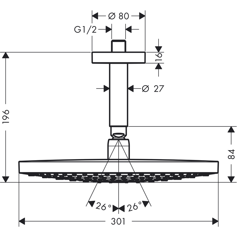 Huvuddusch Hansgrohe Raindance Select S 300 2-jet för Takmontage