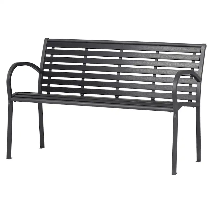Trädgårdsbänk Outfit 124x60 cm, Bänk Utomhus i Svart Metall och Polywood