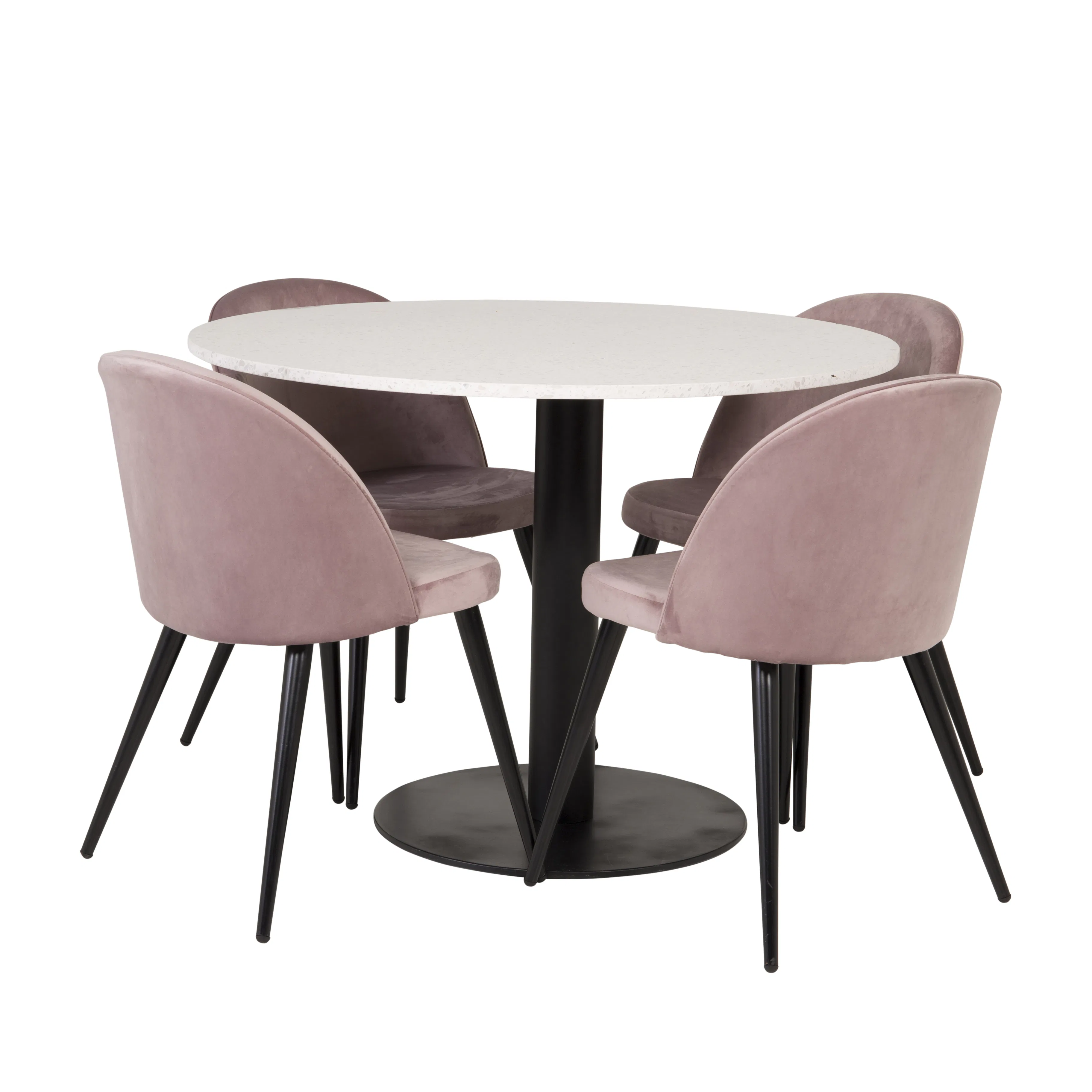 Matgrupp Venture Home Roxanna Vit Bord med 4 Valentina Stolar Sammet