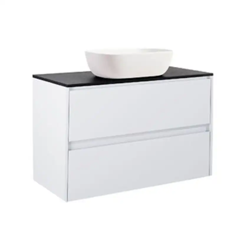 Luxor 90Vitm Bs Sv+Ts Rektvit Färg Tvättställsskåpet: Matt Vit, Färg Bänkskiva: Svart, Färg Tvättställ: Vit - B: 908 mm, H: 737 mm, D: 470 mm