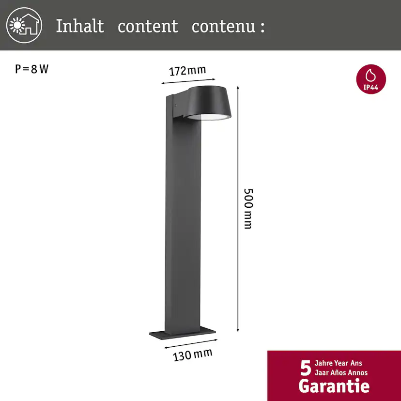 Pollare LED Paulmann Capea IP44 230V Ljus: Gold Light (insektsvänlig)