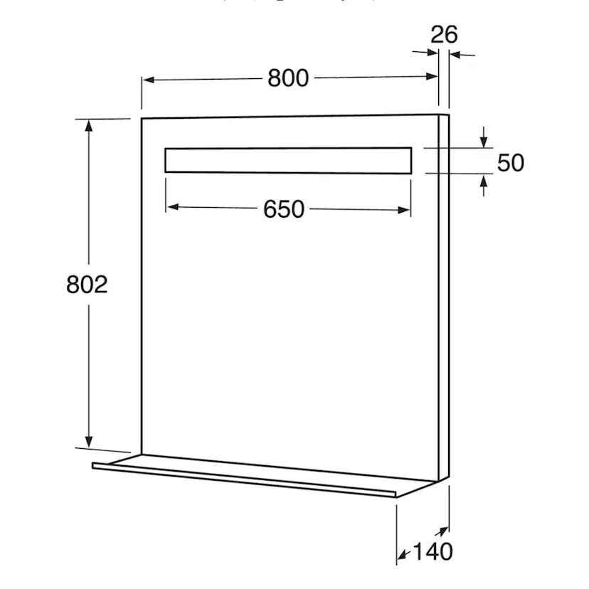 Spegel m Belysn, Hylla 80cm Svart 800x800 mm