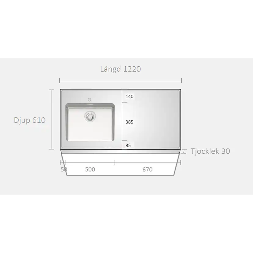 K1220-VB0050RM000000000000000000001 Vänster, Bredd: 610 mm