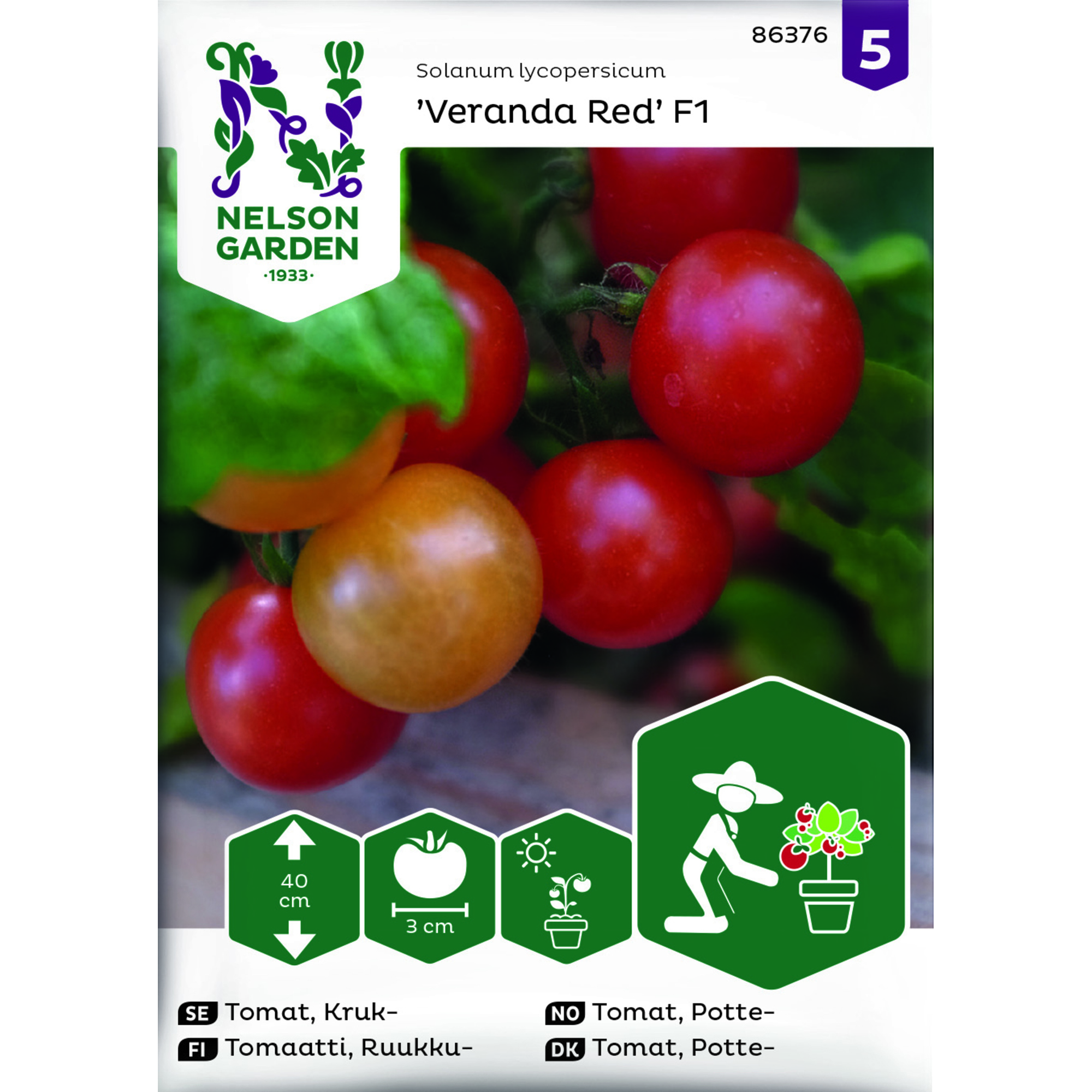 Frö Nelson Garden Tomat Veranda Red F1 Kruktomat