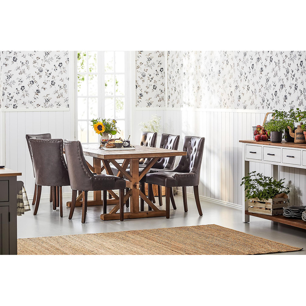 Matgrupp Manor House Lyon Förlängningsbart Matbord & 6 Tuva Stolar Trä/Brun Almträ