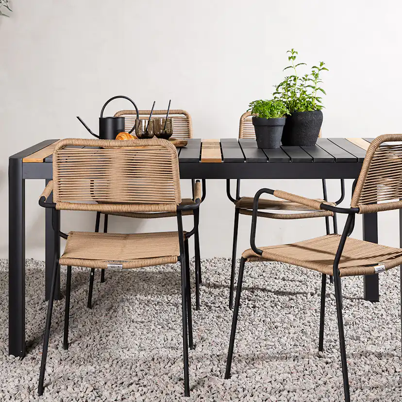 Matgrupp Utomhus Venture Home Togo 150x100 cm med 4 Lindos Trädgårdsstolar med Armstöd
