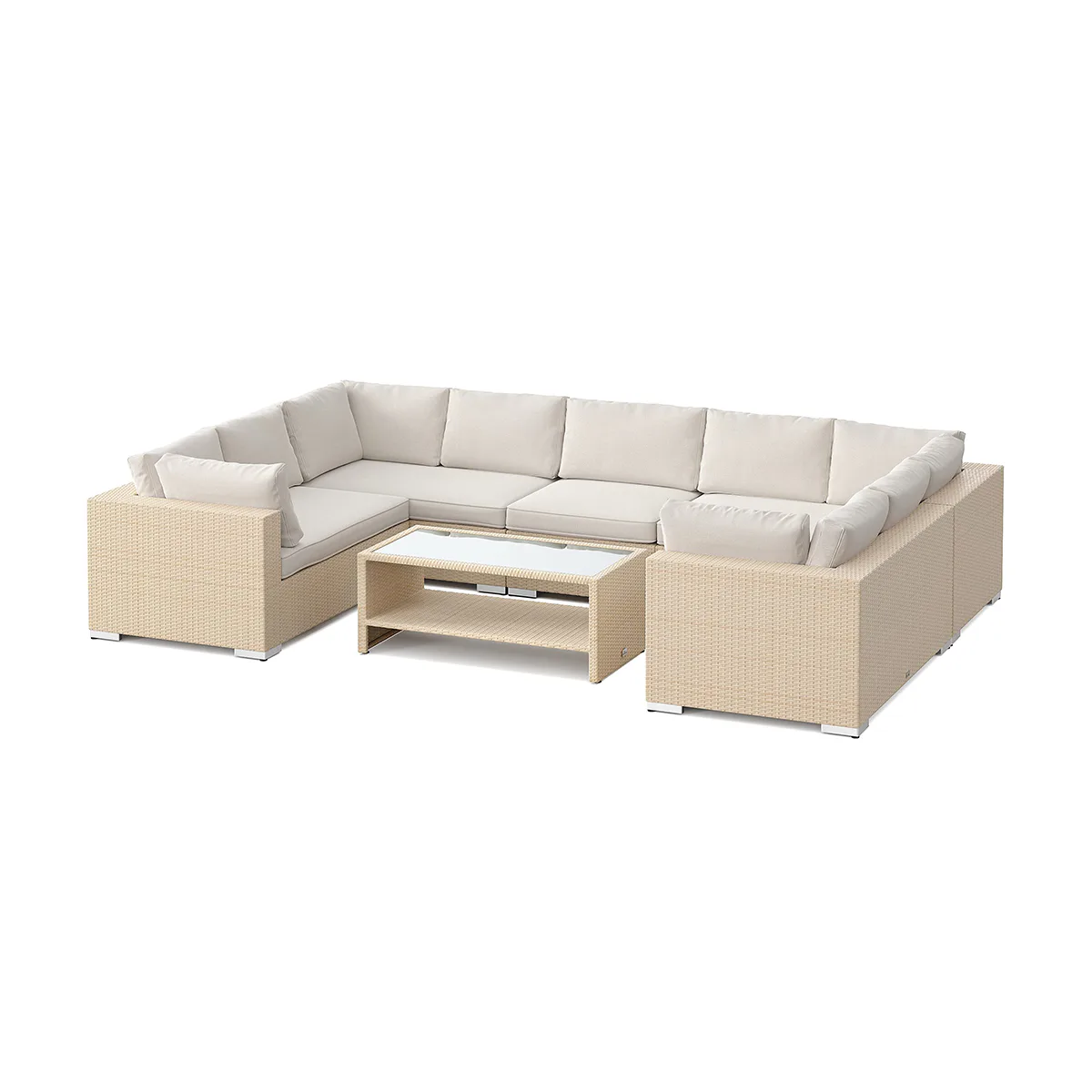 Loungegrupp Comfort Garden Bahamas U-formad utomhus loungegrupp med stängt avslut, 9-sits med bord och hylla