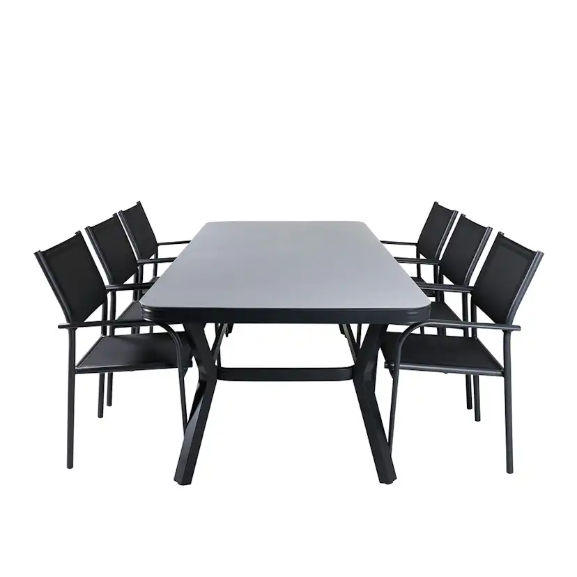 Matgrupp Venture Home Vyn med 6 Samba Stapelbara Matstolar