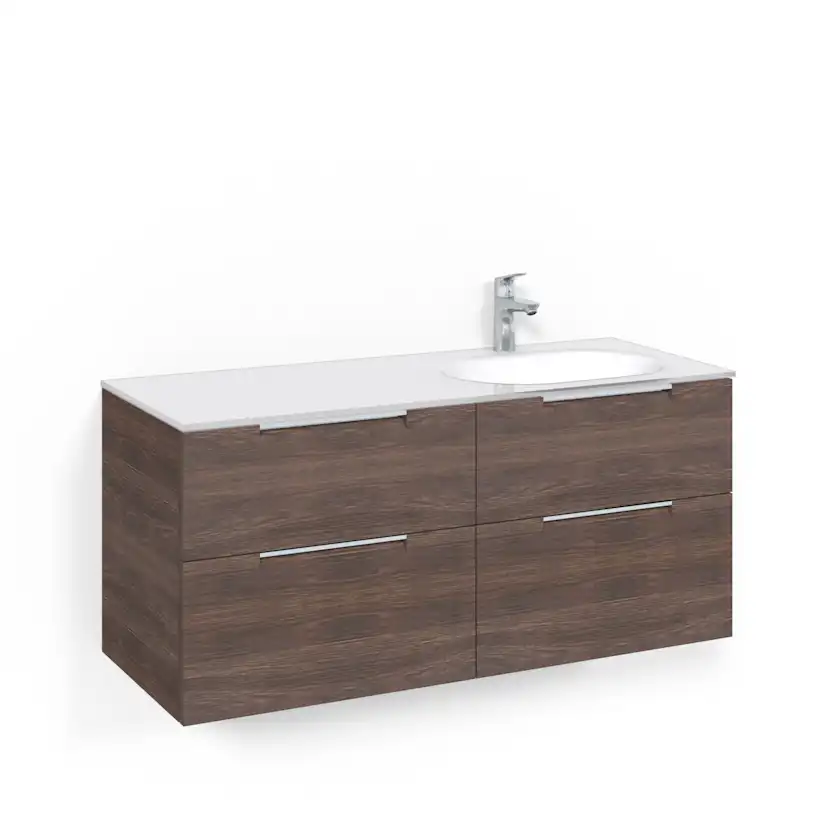 Crown Kommod 120x45D Brun Ask Grip Vitt Glashandfat Höger Ho Bredd: 1200 mm, Brun Ask, Glastvättställ i vitt till höger