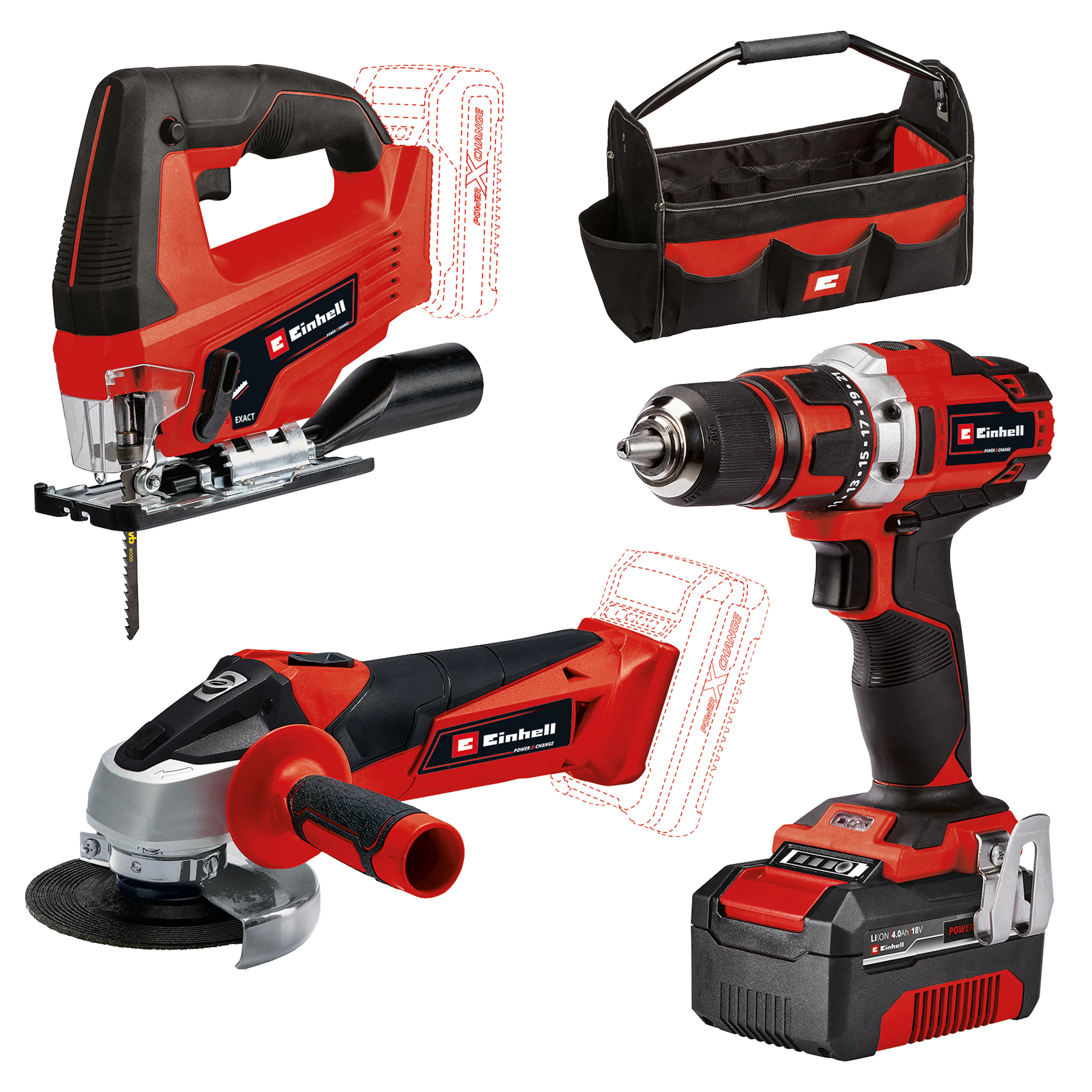 Elverktygskit Einhell TE-TK 18/3 Li  (JS+CD+AG) KIT med Batteri