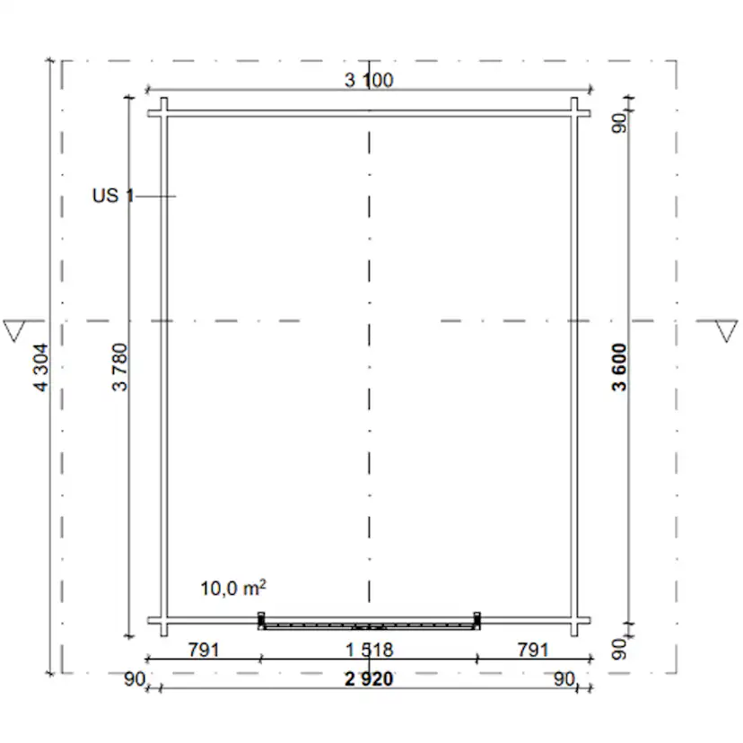 Timmerförråd LP Garden U-M (10m²) Lutande Tät Vägg