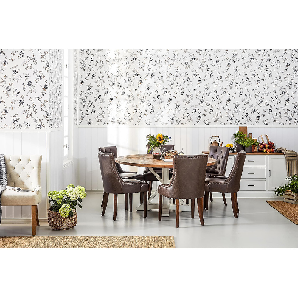 Matgrupp Manor House Lyon Runt Matbord Ø150 cm & 6 Tuva Stolar Trä/Brun Almträ