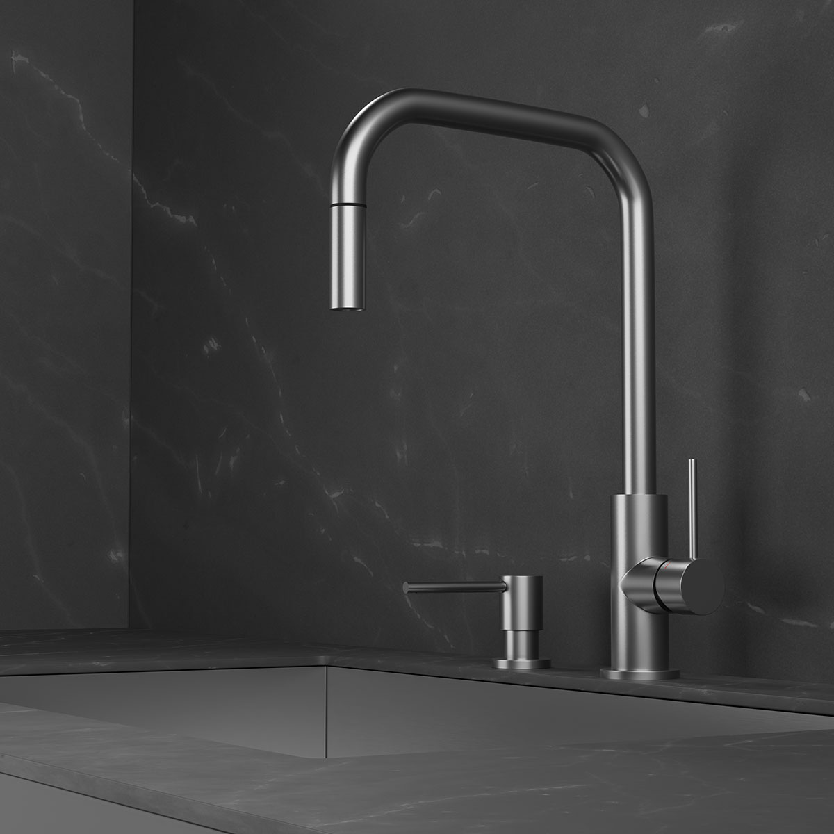 Köksblandare Scandtap Steel Accent Square med Utdragbar Pip