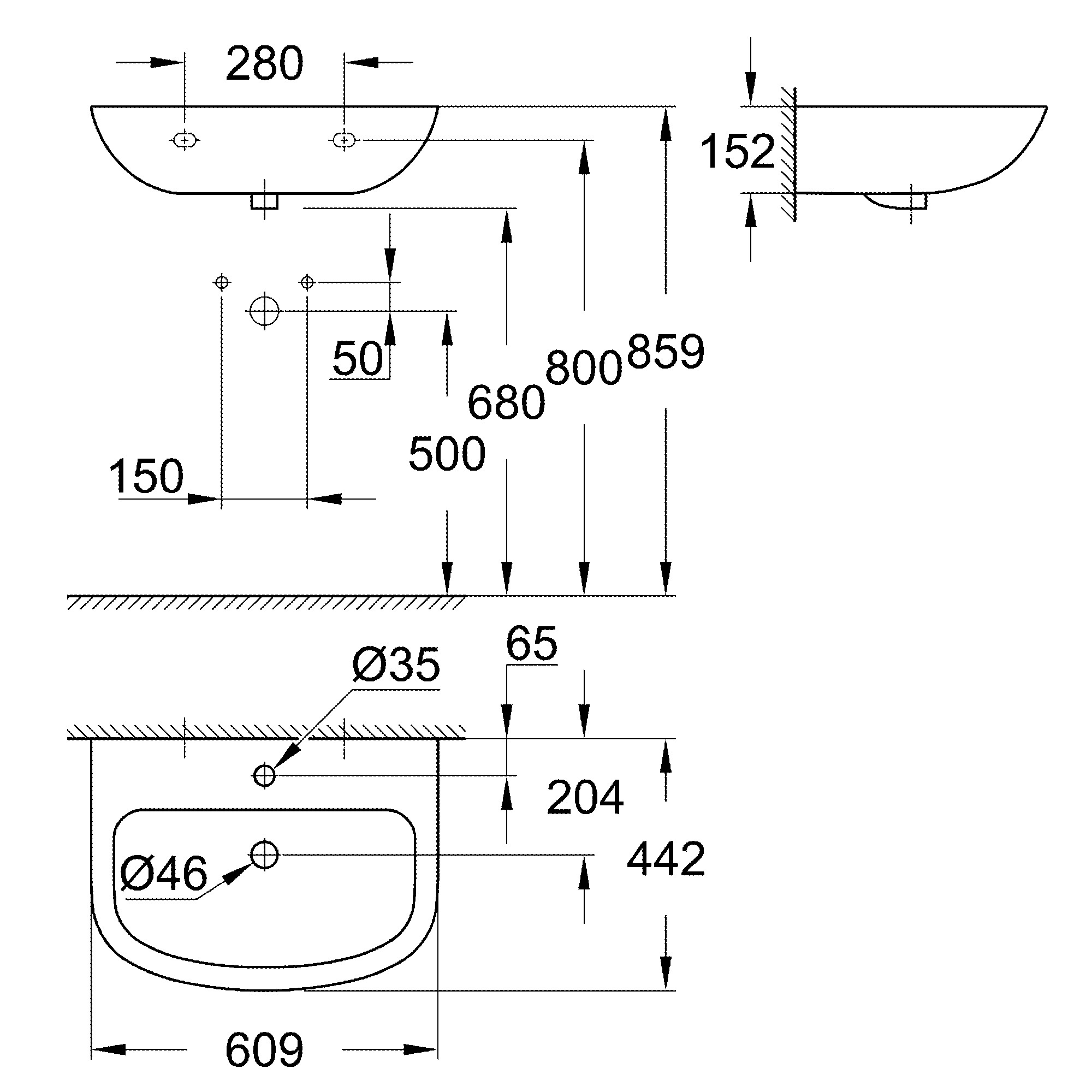 Tvättställ Grohe Bau Ceramic 39421 60 cm