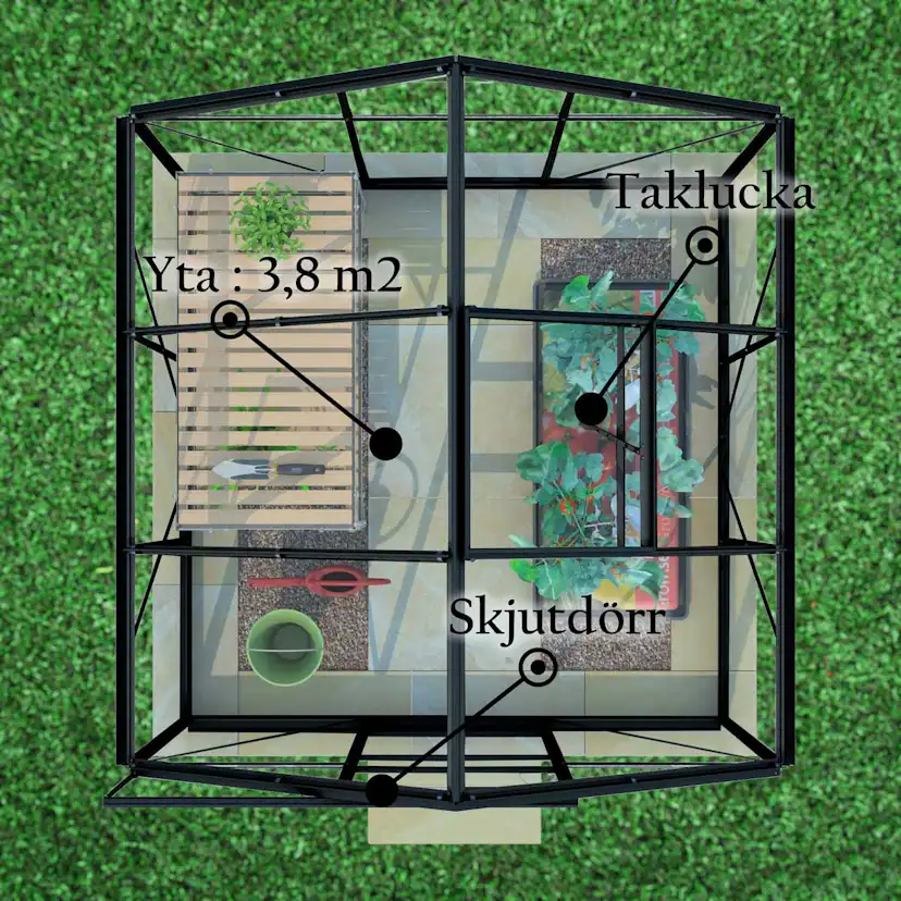 Lykke Växthus Glas 6,2m2, svart BxH: 320,3x192,5 cm