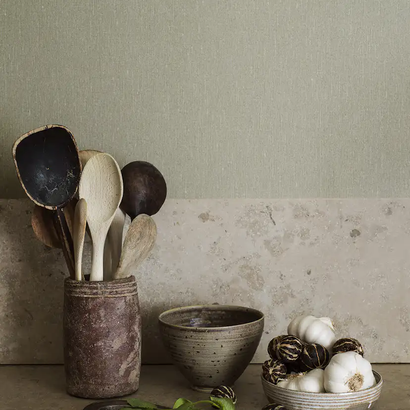 Tapet Boråstapeter Linen Soft Olive 4335 EasyUp, Enfärgad Grön