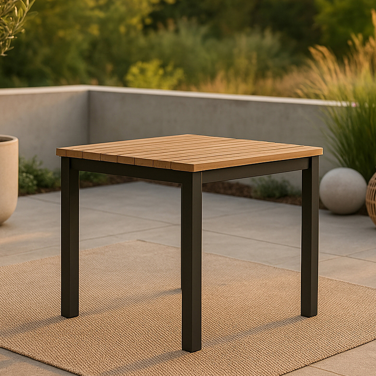 Mexico Sidobord 40*40*40 - Svart Alu / teak Svart