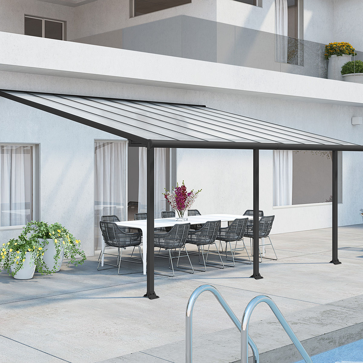 OLYMPIA PATIO COVER 3X5.46 GREY CLEAR 3 x 5,5 m