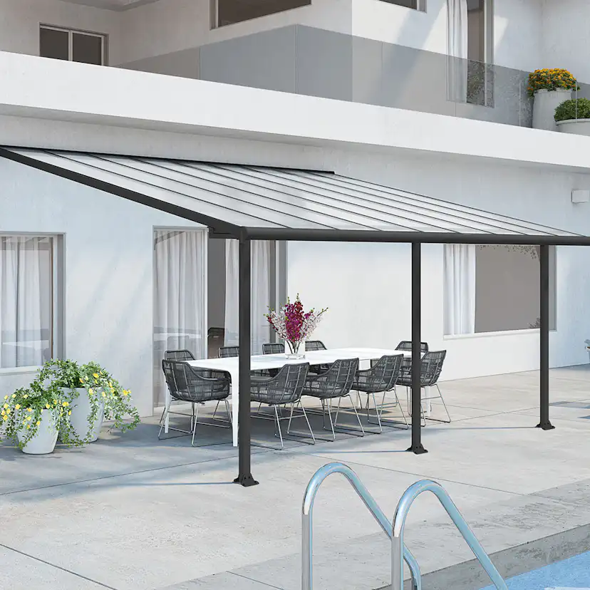 OLYMPIA PATIO COVER 3X5.46 GREY CLEAR 3 x 5,5 m