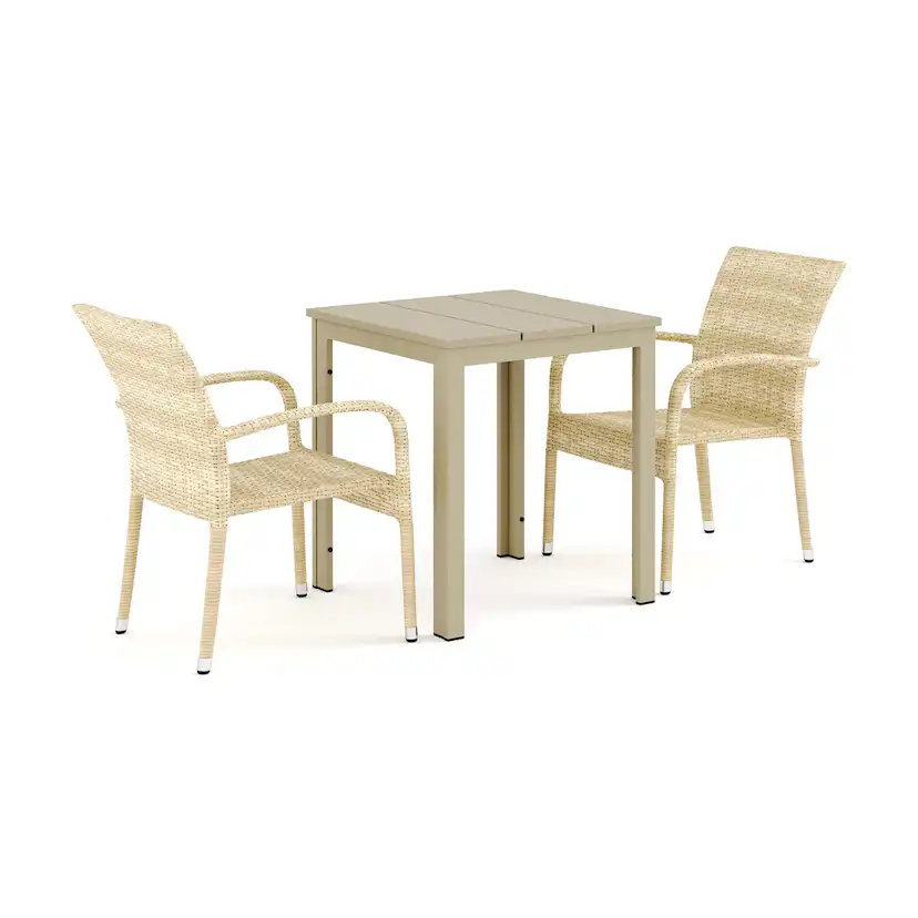 Trädgårdsgrupp Comfort Garden Tunis utomhus caféset 70x70 cm med 2 Thor Light Trädgårdsfåtölj
