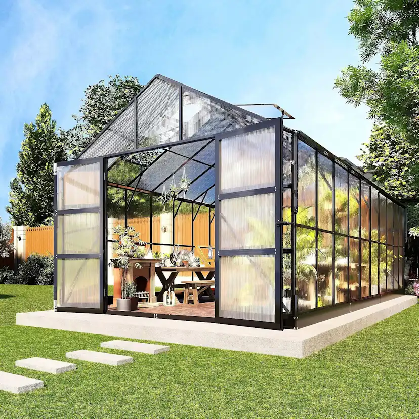 Växthus 18m² Premium | Extra hög odlingshöjd | 6mm kanalplas Svart