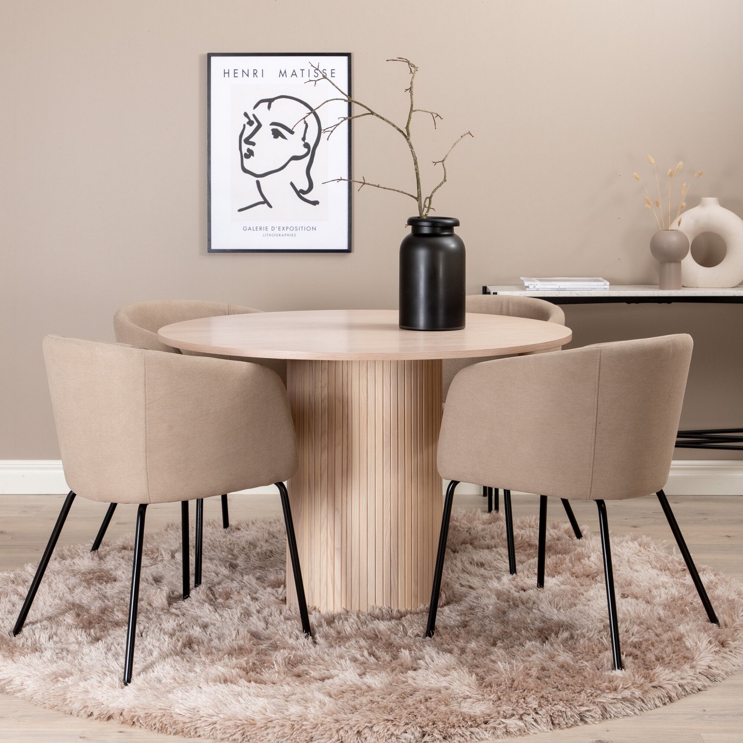 Matgrupp Venture Home Bianca Rund med 4 Bergen Stolar Polyester