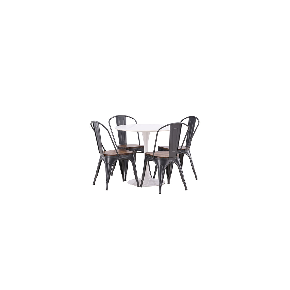 Hamden Dining Table - White MDF+Tempe Dining Chair - Dark gr Vit/Svart/Valnöt