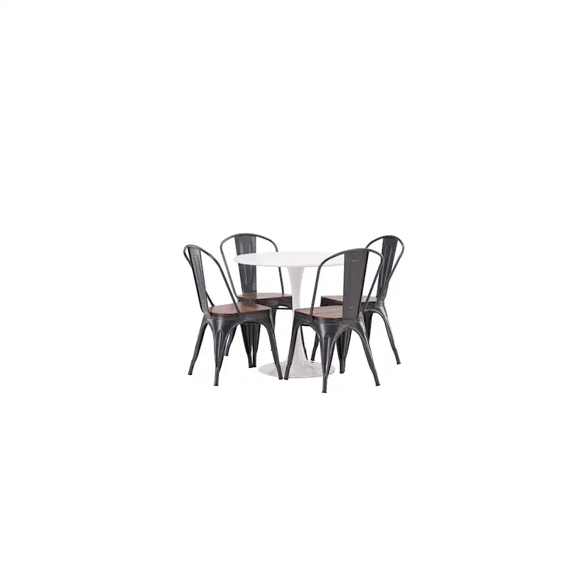 Hamden Dining Table - White MDF+Tempe Dining Chair - Dark gr Vit/Svart/Valnöt