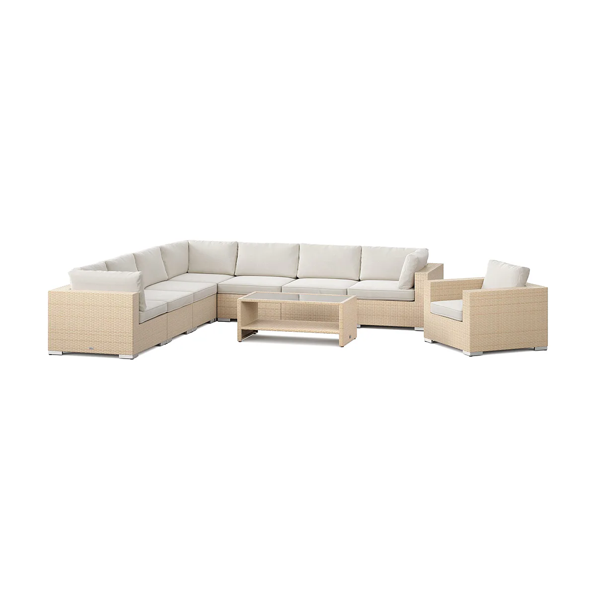 Loungegrupp Comfort Garden Bahamas utomhus hörnsoffa 8-sits vändbar med fåtölj och bord med hylla