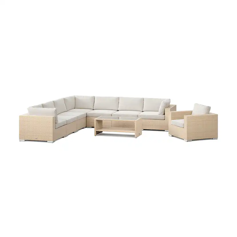 Loungegrupp Comfort Garden Bahamas utomhus hörnsoffa 8-sits vändbar med fåtölj och bord med hylla