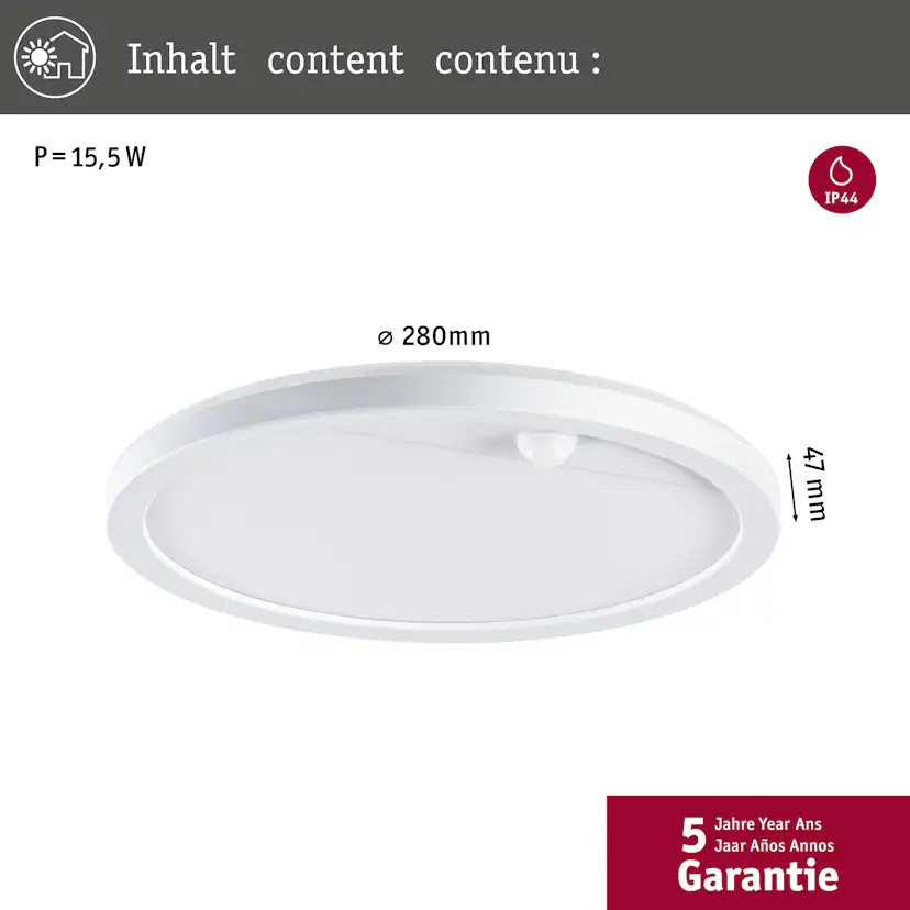 Fasad/Tak-belysning Paulmann Lamina Rund med Skymningsstyrd rörelsedetektor IP44 230V