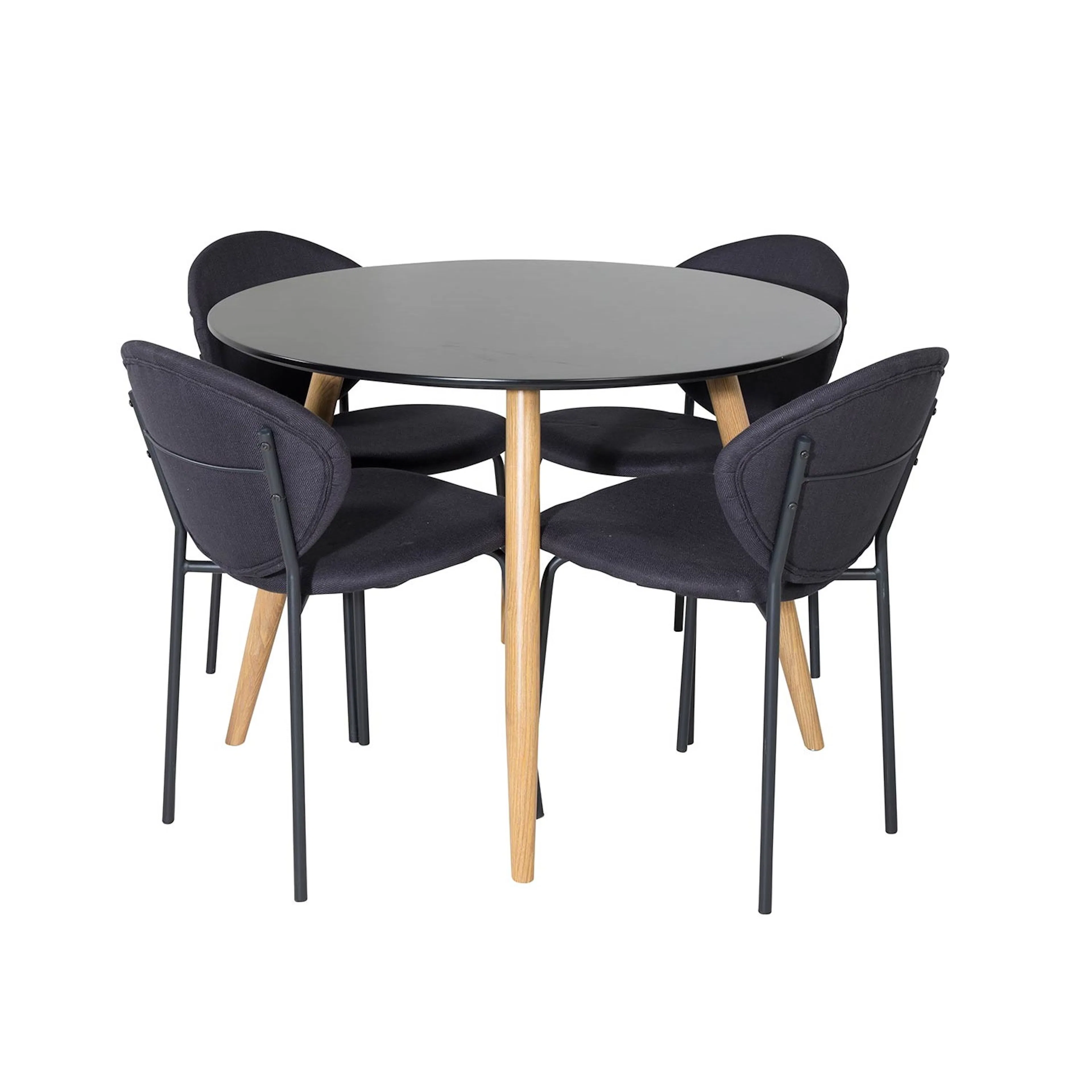 Plaza Round Table - Black / Oak+Vault Chair -Black Fabric_4 Svart/Ek/Svart