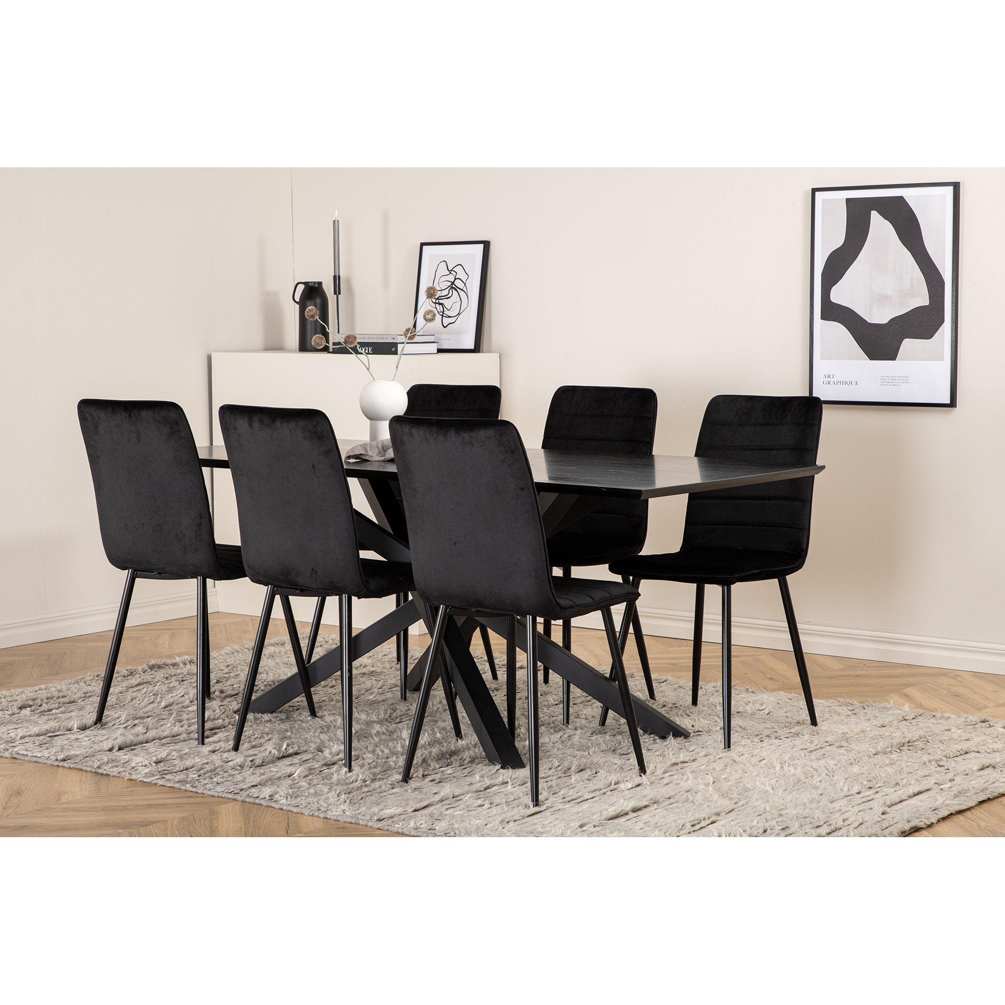 Matgrupp Venture Home med Piata Matbord och 6 Walerina Matstolar i Sammet