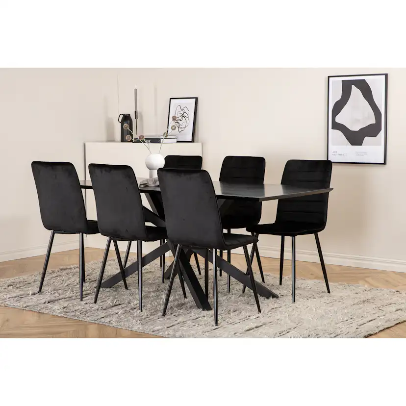 Matgrupp Venture Home med Piata Matbord och 6 Walerina Matstolar i Sammet