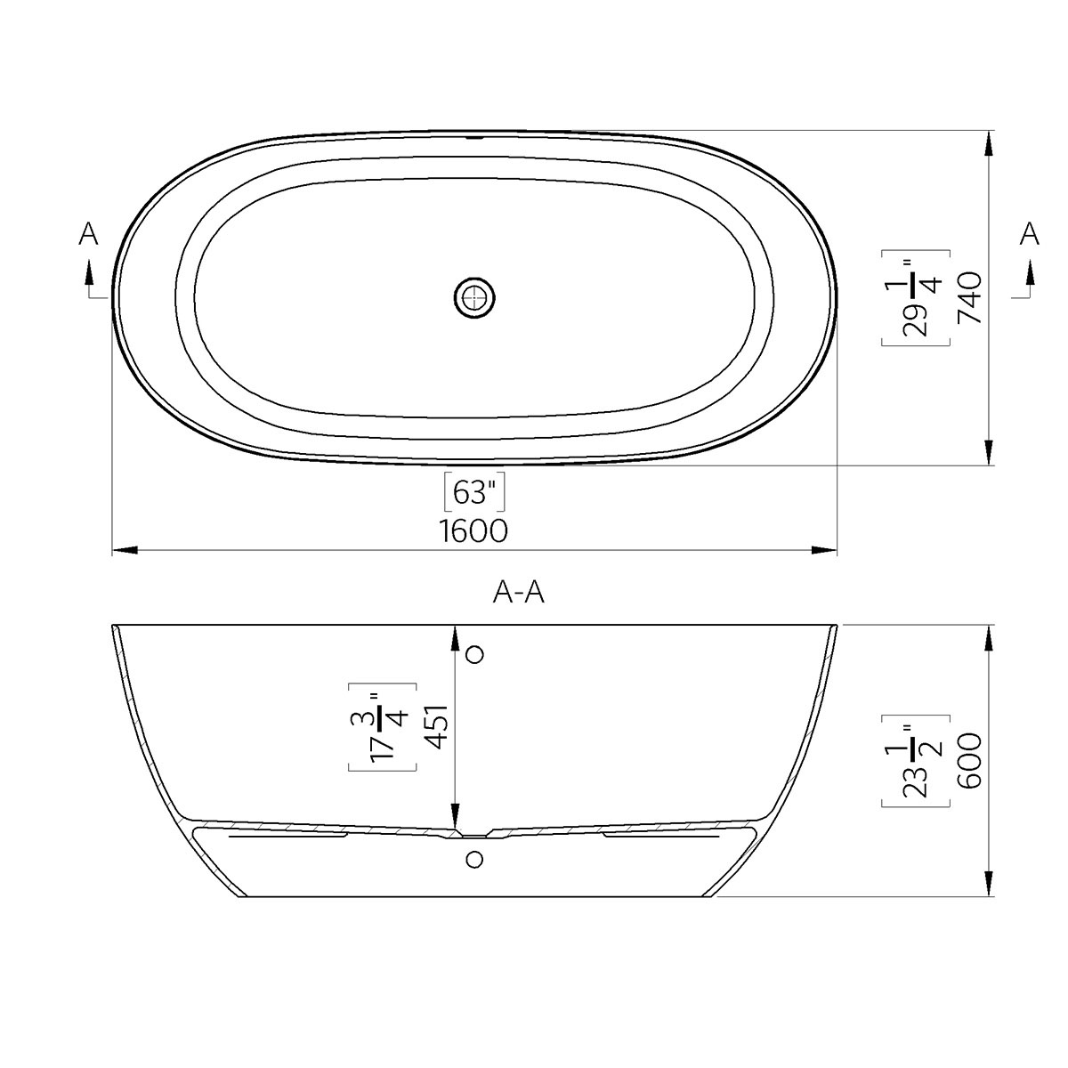 Badkar Bathlife Vila Gjutmarmor 1600 Vit