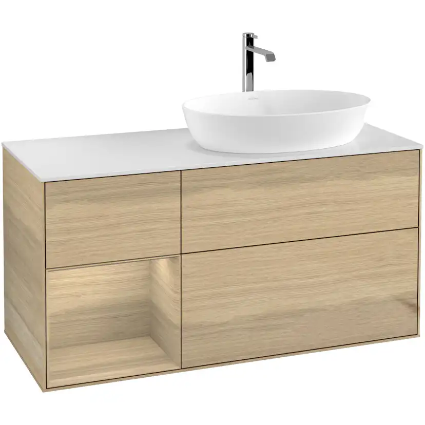 Tvättställsskåp Villeroy & Boch Finion med 3 Lådor Hylla och Bänkskiva för Ocentrerat Tvättställ från Artis & Collaro