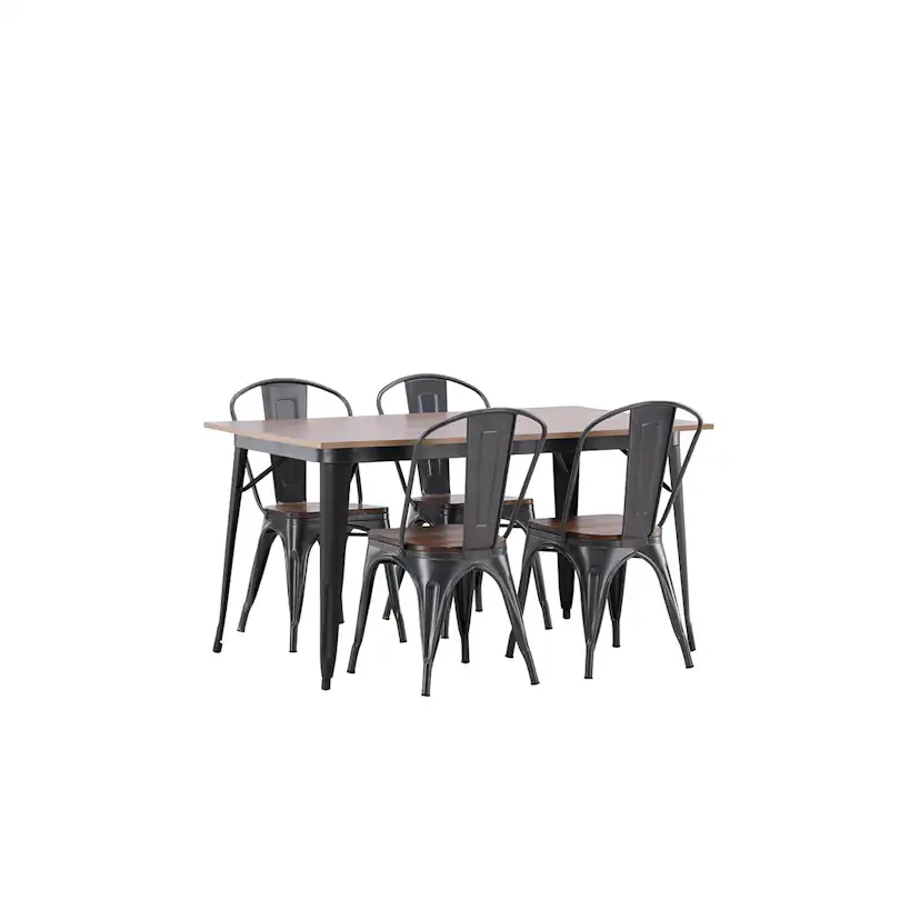 Tempe Dining Table - Black / Walnut MDF +Tempe Dining Chair Mörkgrå/Ek