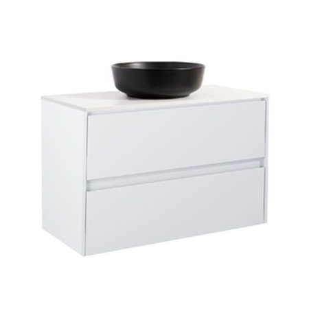 Luxo 90Vitm Bs Vit+Ts Rund Sv Färg Tvättställsskåpet: Matt Vit, Färg Bänkskiva: Vit, Färg Tvättställ: Svart - B: 908 mm, H: 737 mm, D: 470 mm