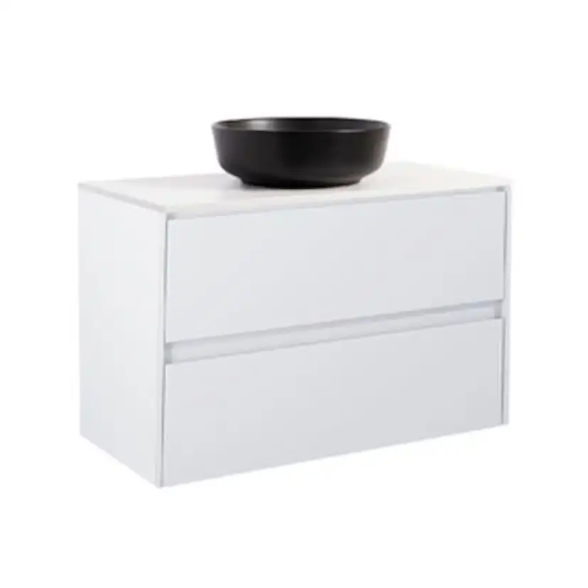 Luxo 90Vitm Bs Vit+Ts Rund Sv Färg Tvättställsskåpet: Matt Vit, Färg Bänkskiva: Vit, Färg Tvättställ: Svart - B: 908 mm, H: 737 mm, D: 470 mm