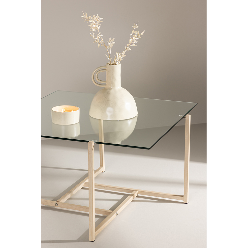 Hybrid Sofa Table 80x80 cm - Glass/Nature / Transparent