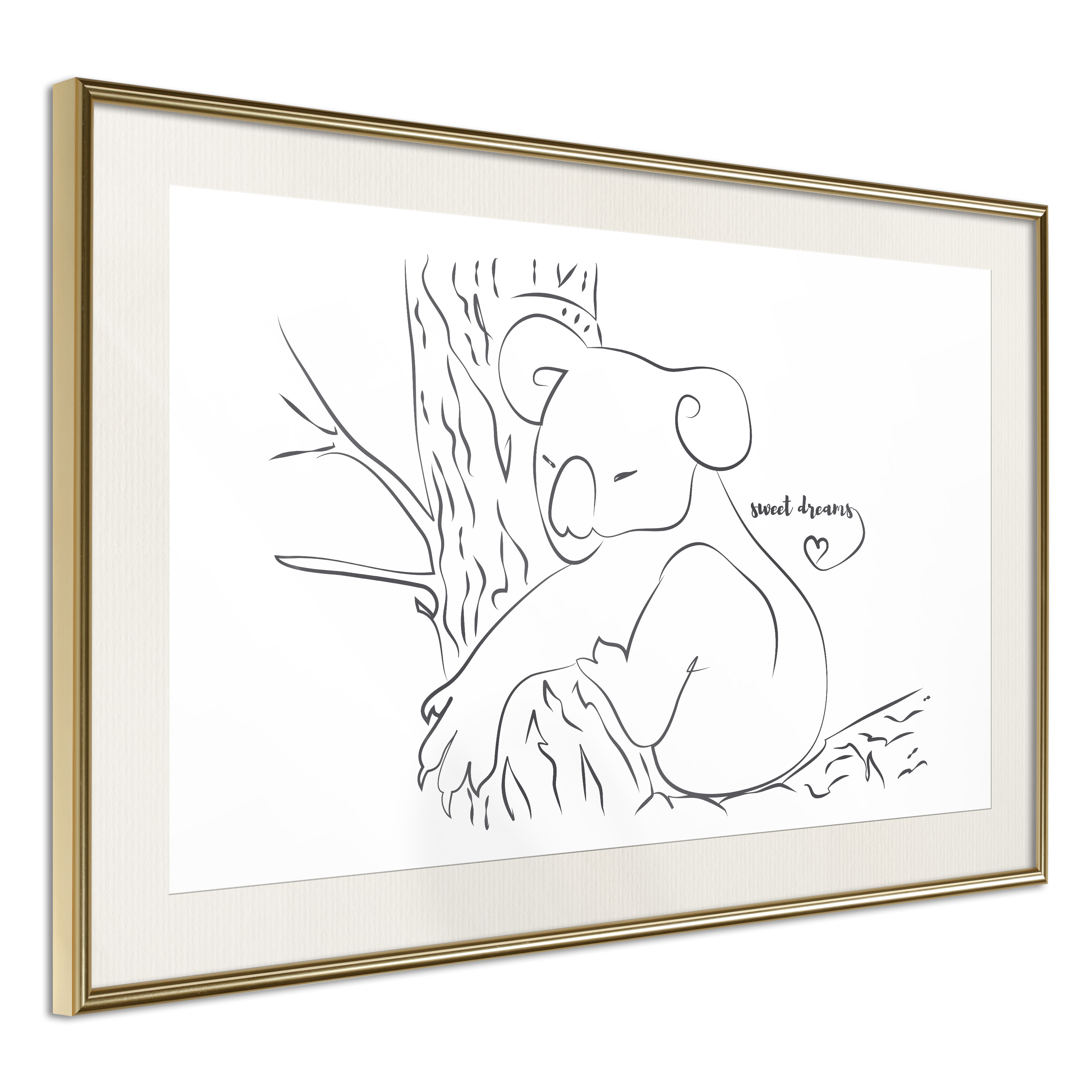 Affisch - Sleepy Koala [Poster] 30x20 Guld ram med passepartout, 30x20 cm