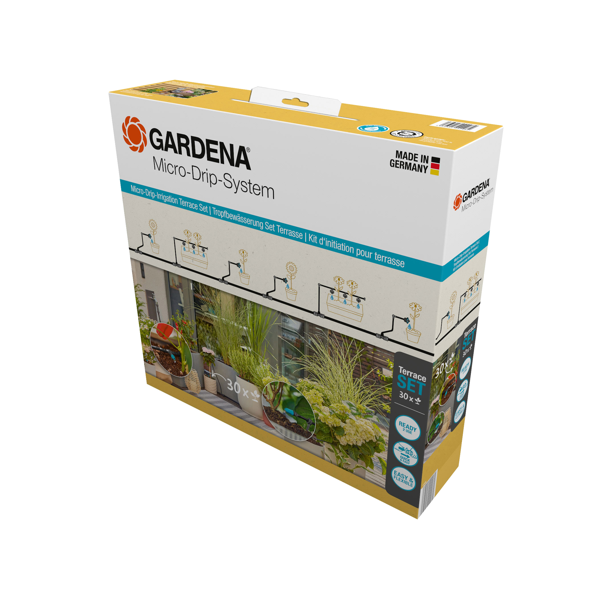 Micro-Drip Gardena Premiumpaket För Terrass med Vattenfördelare & Bevattningsdator