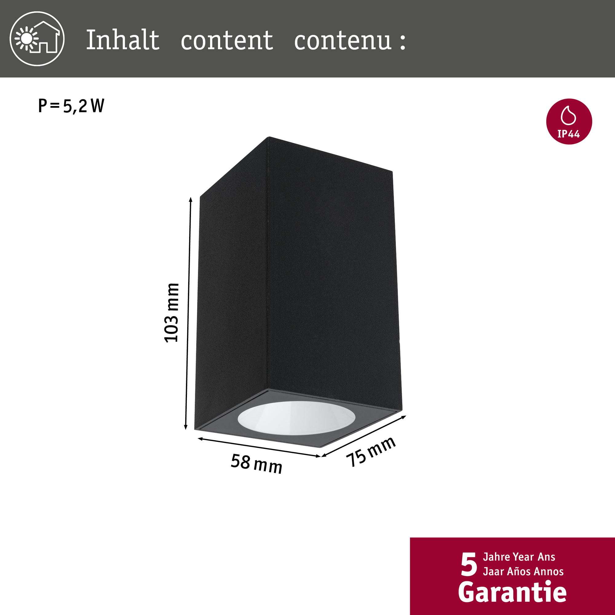 Fasadbelysning Paulmann Flame LED Nedåtljus IP44 230V Färg: Antracit, Ljus: Gold Light (insektevänlig)