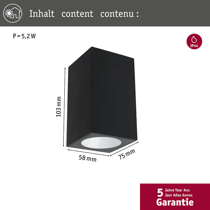 Fasadbelysning Paulmann Flame LED Nedåtljus IP44 230V Färg: Antracit, Ljus: Gold Light (insektevänlig)