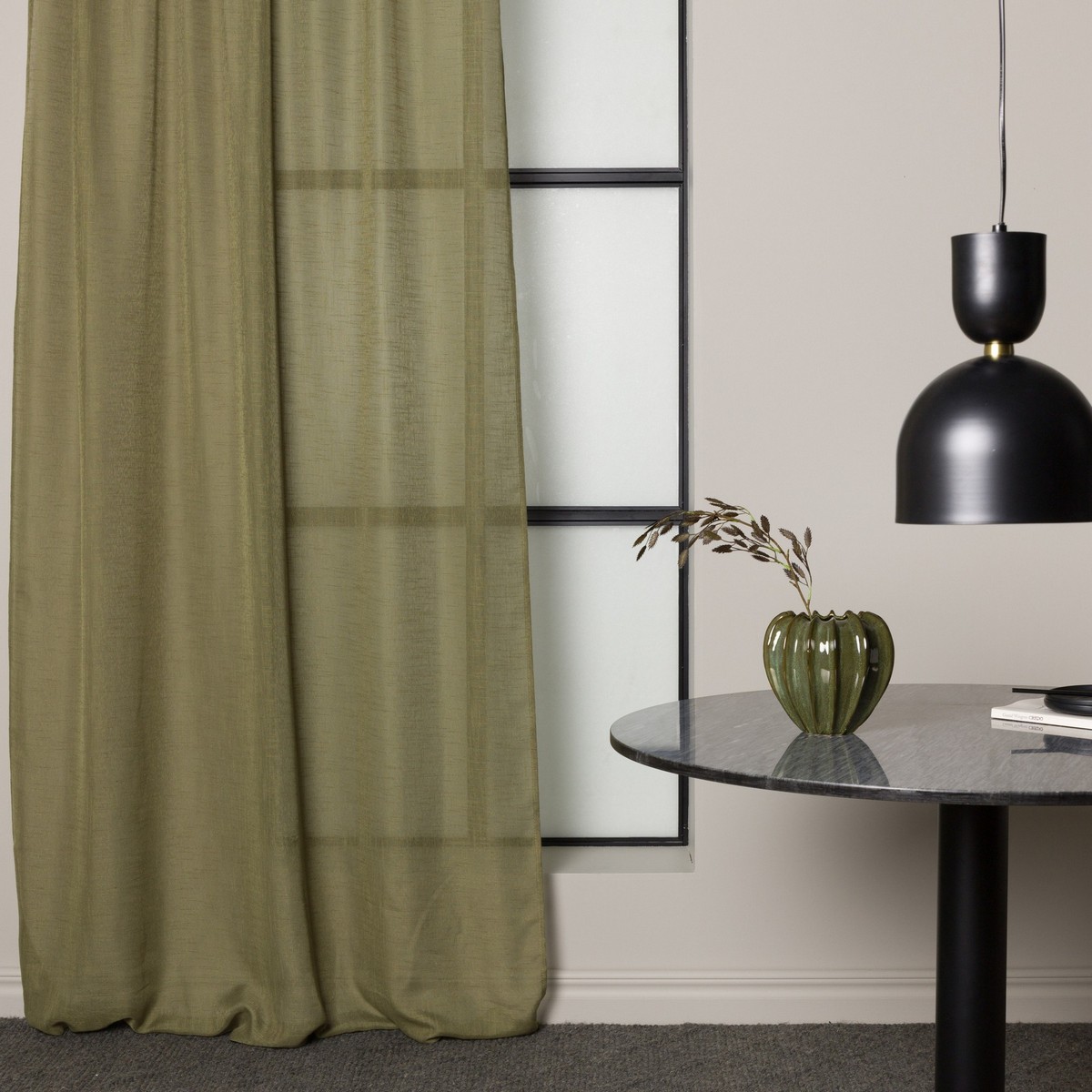 Kaya Curtain Polyester/linenlook - Green - 140*240 - Multi b Grön, Längd: 240 cm