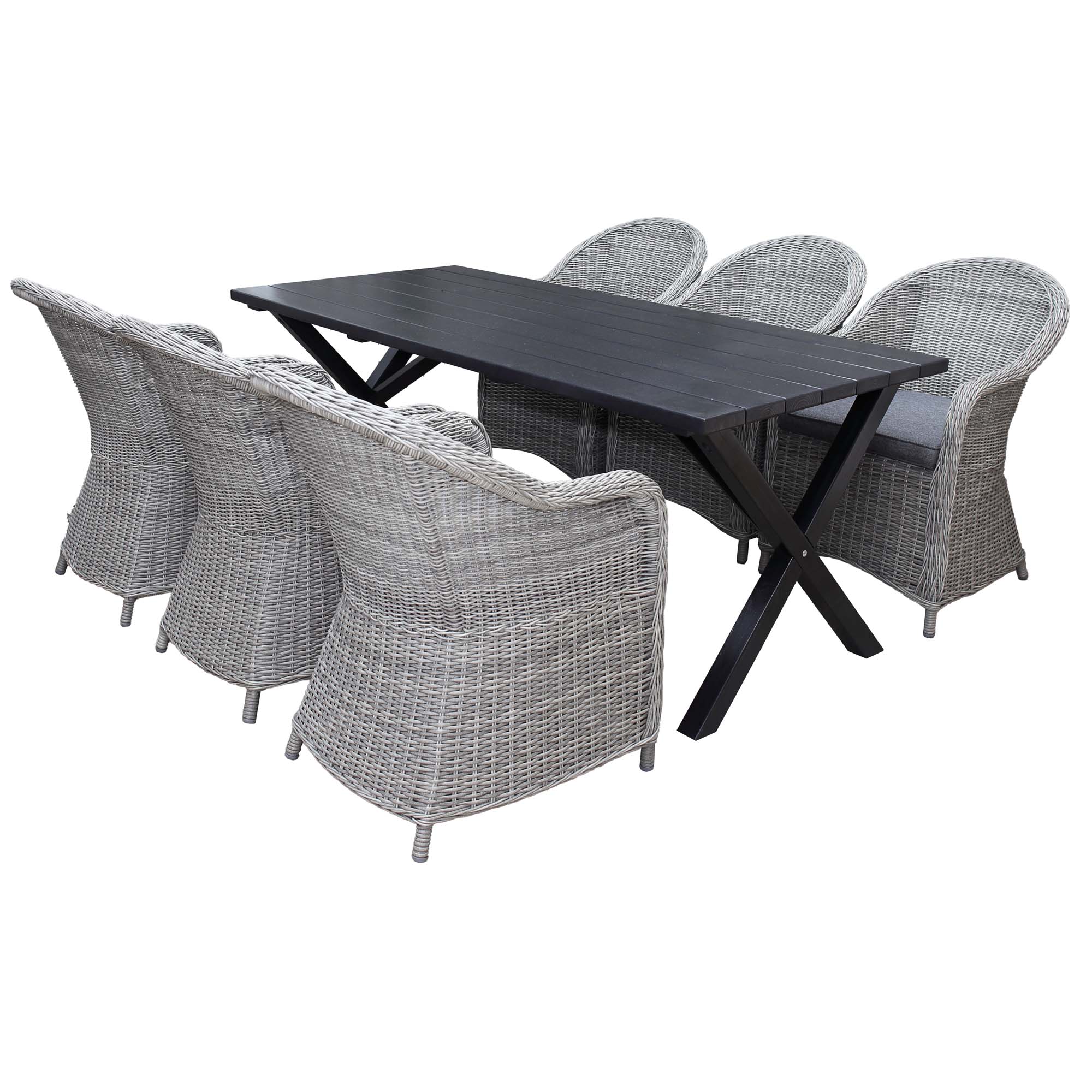Matgrupp Utomhus Baltic Garden 190 cm bord & 6 Belize grå stolar