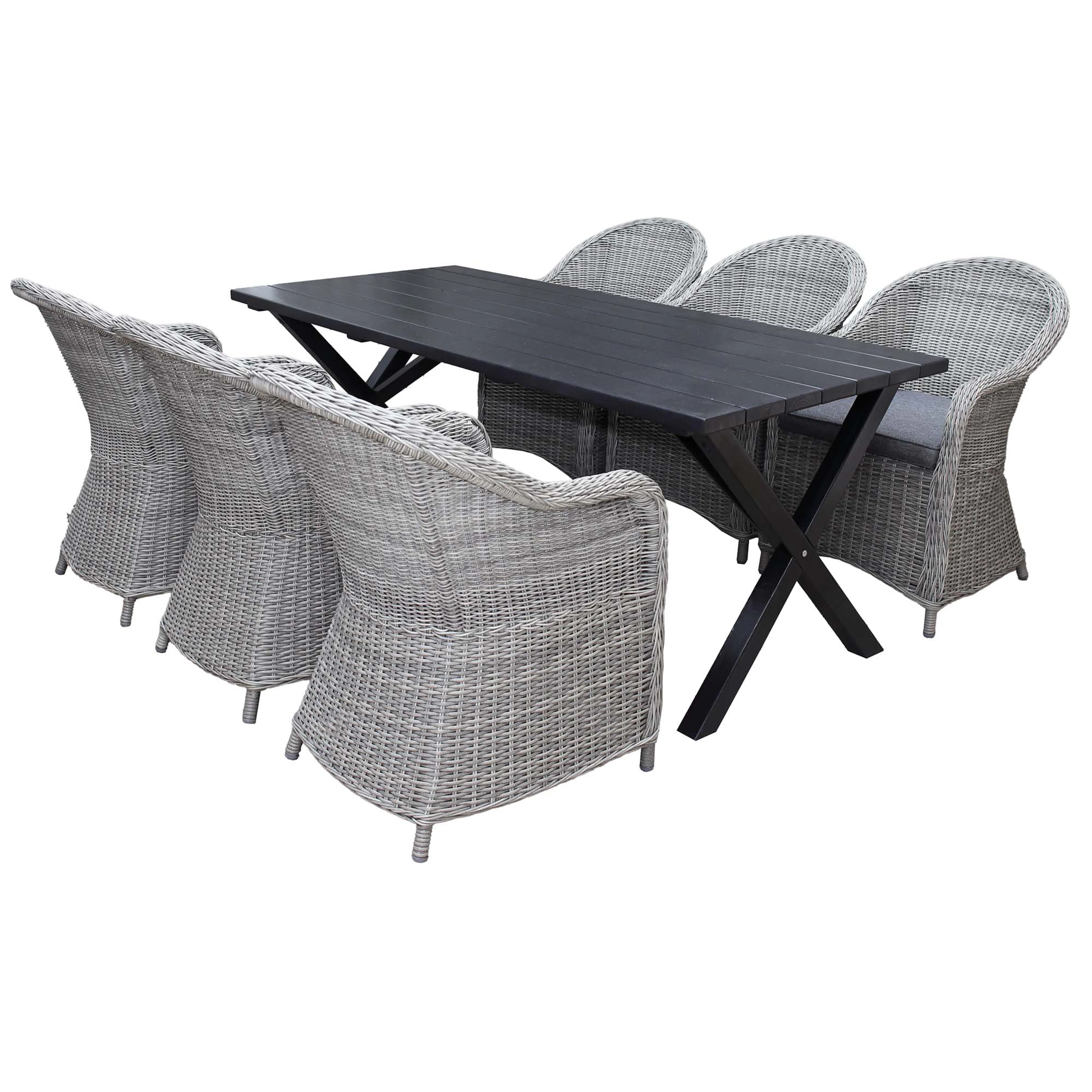 Matgrupp Utomhus Baltic Garden 190 cm bord & 6 Belize grå stolar